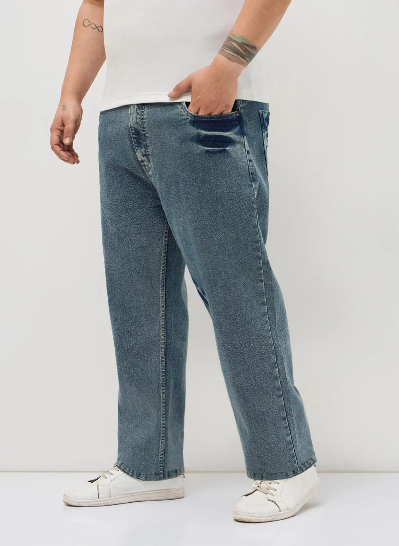Urbano Fashion  Urbano Plus Men's Ice Blue Regular Fit Heavy Washed Denim Jeans Stretchable for Men | Best Price UAE
